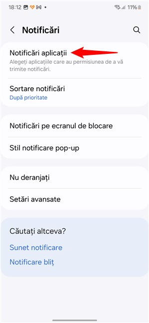 ApasÄƒ pe NotificÄƒri aplicaÈ›ii