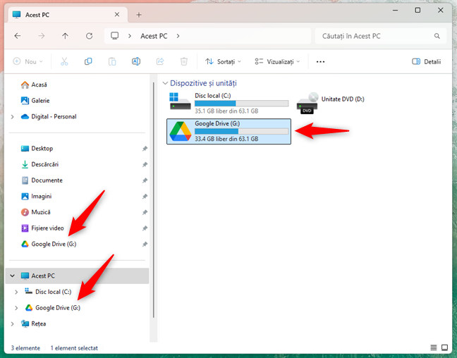 Google Drive Ã®n File Explorer pe Windows 11