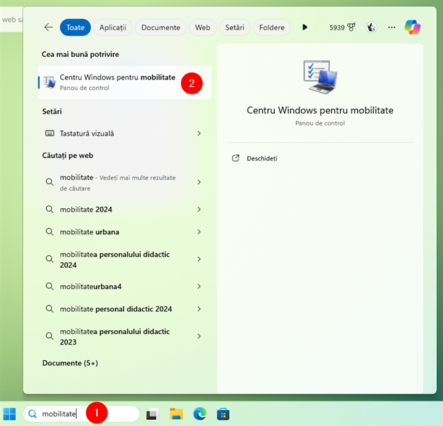 CautÄƒ È™i deschide Centrul Windows pentru mobilitate Ã®n Windows 11