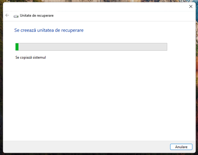 Crearea unei unitÄƒÈ›i de recuperare Windows 11