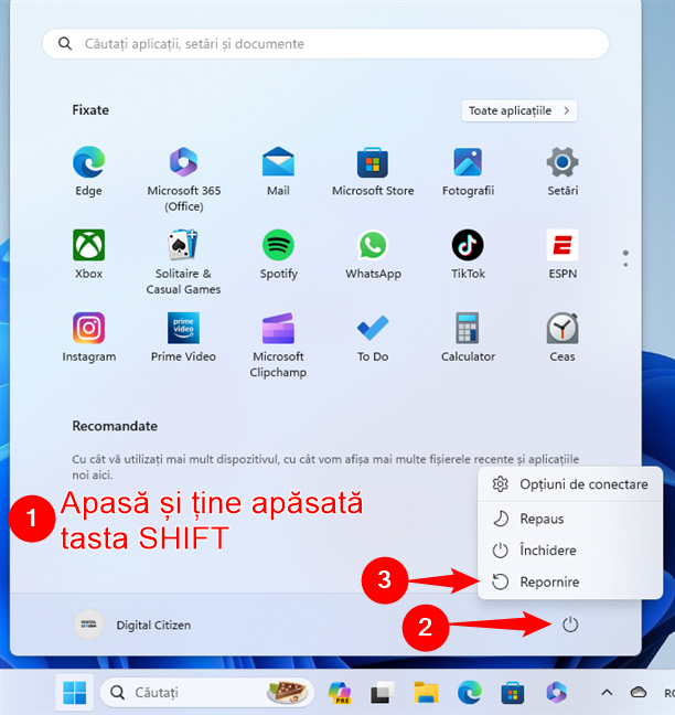 Cum porneÈ™ti Windows 11 Ã®n Safe Mode din Meniul Start