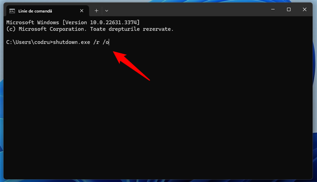 IntrÄƒ Ã®n Safe Mode Ã®n Windows 11 folosind comanda shutdown