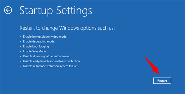 Startup Settings: Alege Restart pentru opÈ›iunile Safe Mode din Windows 11