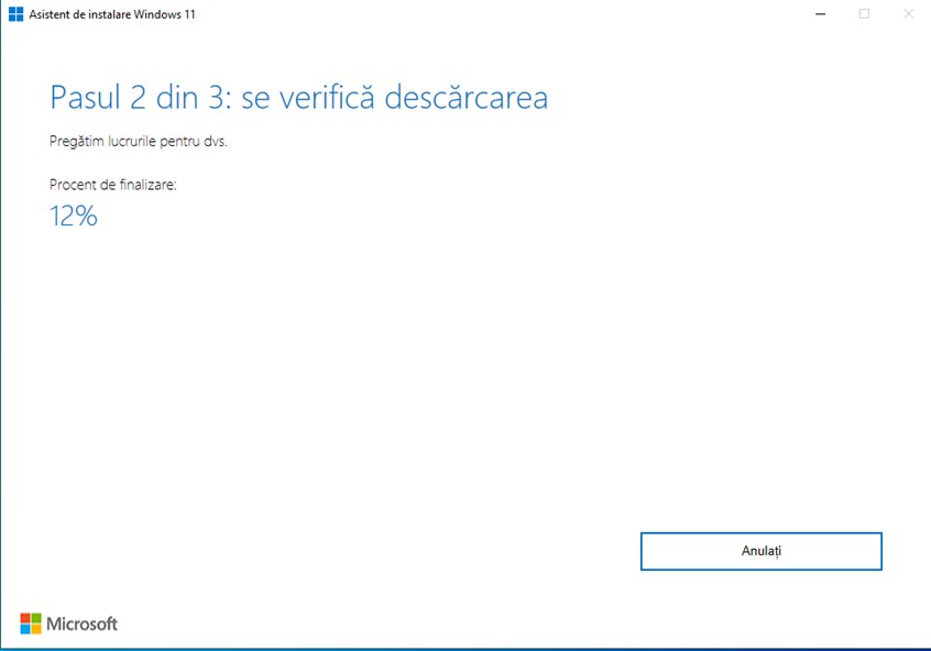 Asistentul de instalare Windows 11 verificÄƒ fiÈ™ierele descÄƒrcate