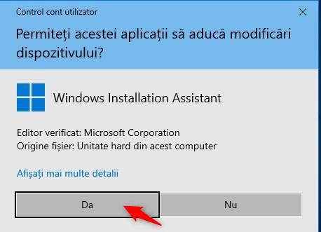 ConfirmÄƒ cÄƒ vrei sÄƒ rulezi Asistentul de instalare Windows