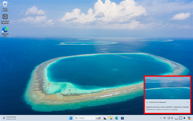 Captura de ecran a fost copiatÄƒ Ã®n clipboard È™i salvatÄƒ
