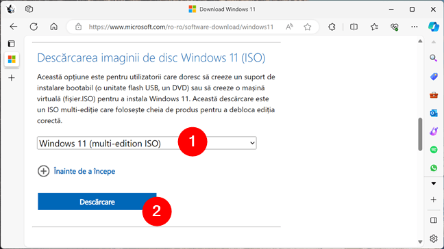 DescÄƒrcarea imaginii de disc Windows 11 (ISO)