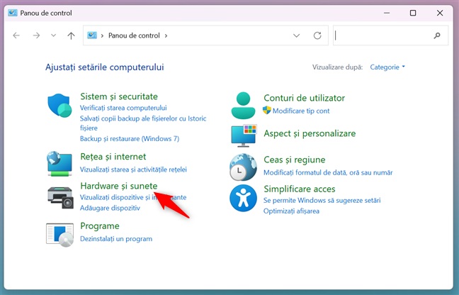 AcceseazÄƒ Hardware È™i sunete Ã®n Panoul de control