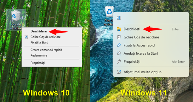 Deschide CoÈ™ul de reciclare din Windows 10 sau din Windows 11 de pe desktop