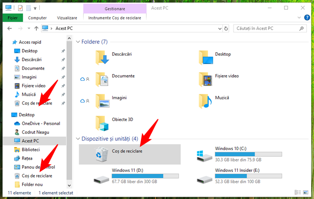 Unde poÈ›i adÄƒuga CoÈ™ul de reciclare Ã®n File Explorer