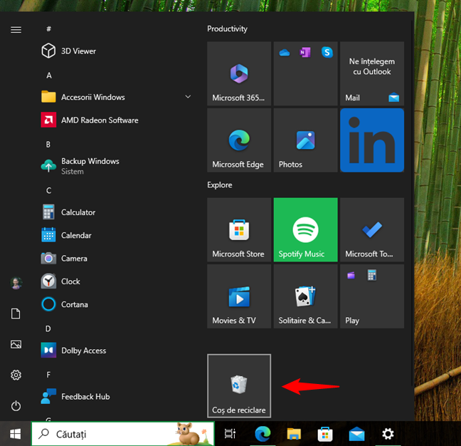 AdaugÄƒ CoÈ™ul de reciclare la Meniul Start din Windows 10