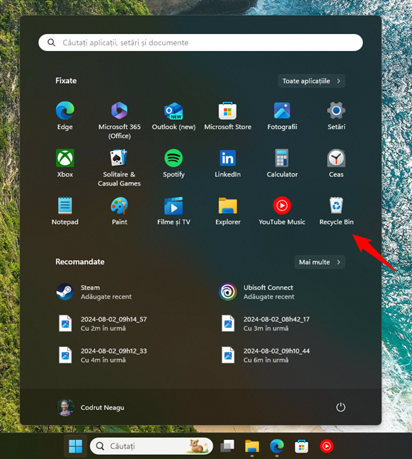 AdaugÄƒ CoÈ™ul de reciclare Ã®n Meniul Start din Windows 11