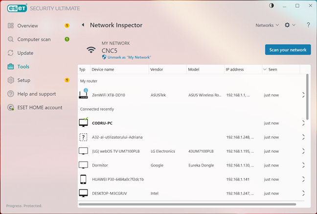 Network Inspector Ã®n ESET HOME Security Ultimate