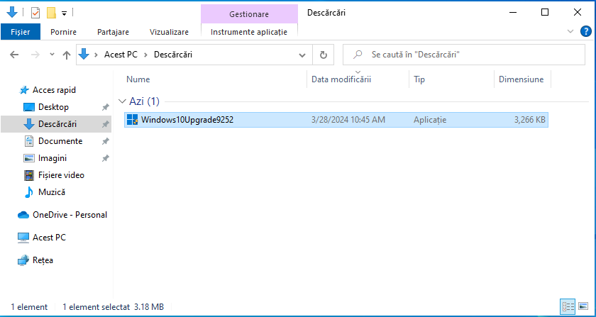 Descarci un fiÈ™ier numit Windows10Upgrade9252.exe