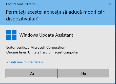 RuleazÄƒ Windows10Upgrade9252.exe È™i apasÄƒ pe Da