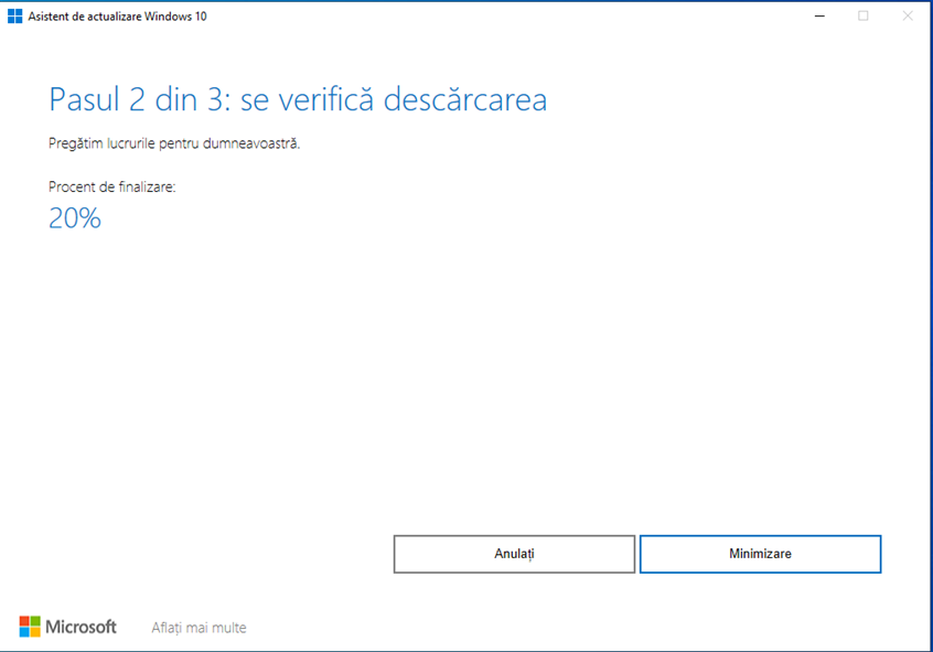 Asistentul de actualizare Windows 10 Update verificÄƒ fiÈ™ierele pe care le-a descÄƒrcat