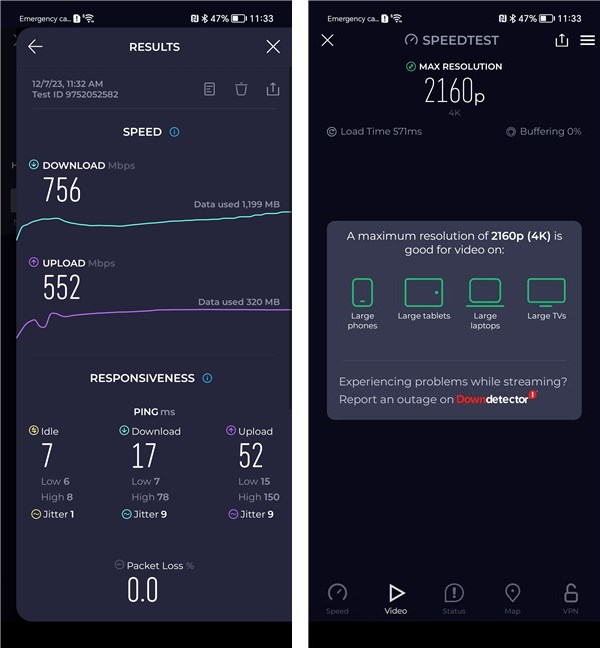 Rezultate Ã®n SpeedTest