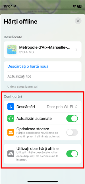 SetÄƒri pentru a folosi HÄƒrÈ›i de la Apple offline