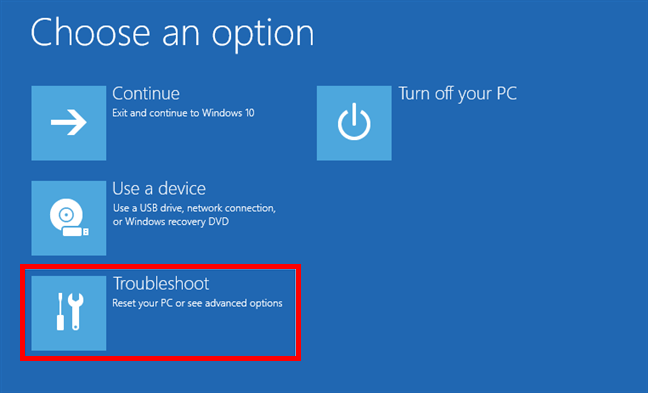 SelecteazÄƒ Troubleshoot pentru a accesa Safe Mode with Command Prompt Ã®n Windows 10