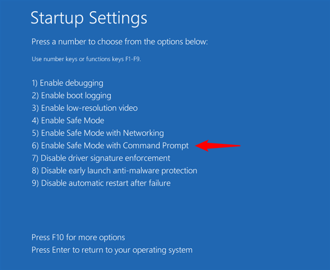 ApasÄƒ 6 sau F6 pentru a porni Safe Mode with Command Prompt