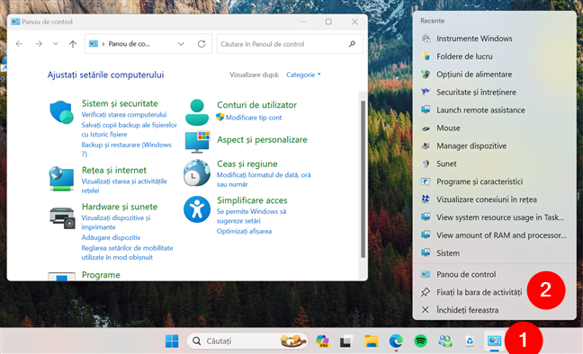 Cum fixezi Panoul de control la bara de activitÄƒÈ›i din Windows 11