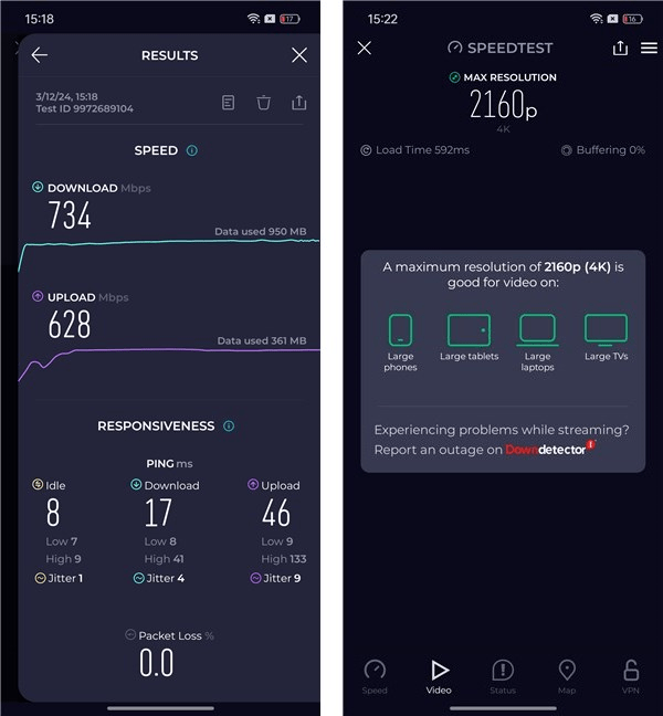 Rezultate Ã®n Speedtest