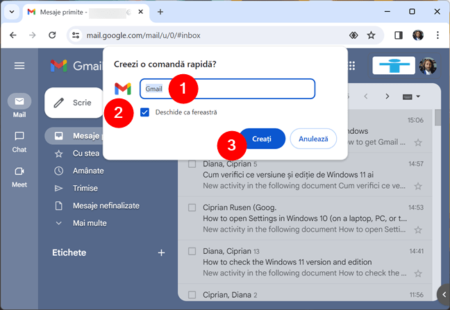 CreeazÄƒ aplicaÈ›ia Gmail pentru Windows