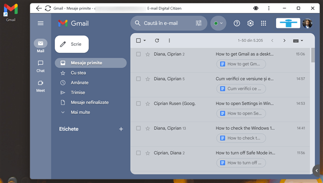 AplicaÈ›ia Gmail pentru Windows a fost creatÄƒ