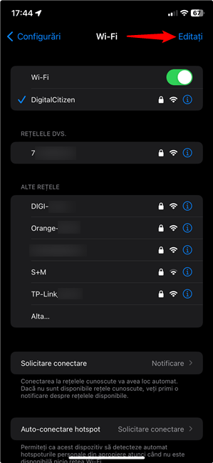 ApasÄƒ pe EditaÈ›i pentru a vedea o parolÄƒ Wi-Fi salvatÄƒ pe iPhone