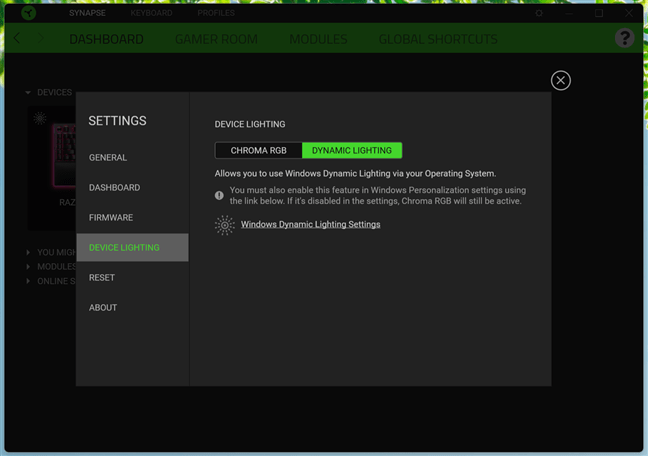 ActiveazÄƒ Iluminarea dinamicÄƒ Ã®n Razer Synapse