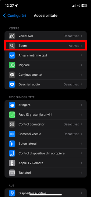 Deschide setÄƒrile Zoom de pe iPhone