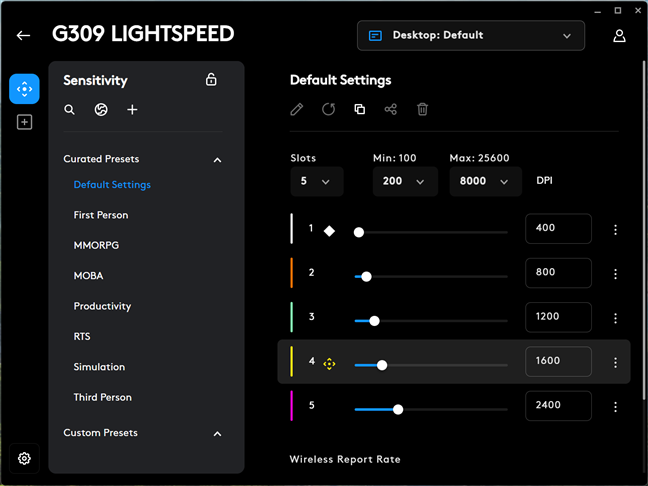 SetÄƒri de sensibilitate pentru Logitech G G309 LIGHTSPEED