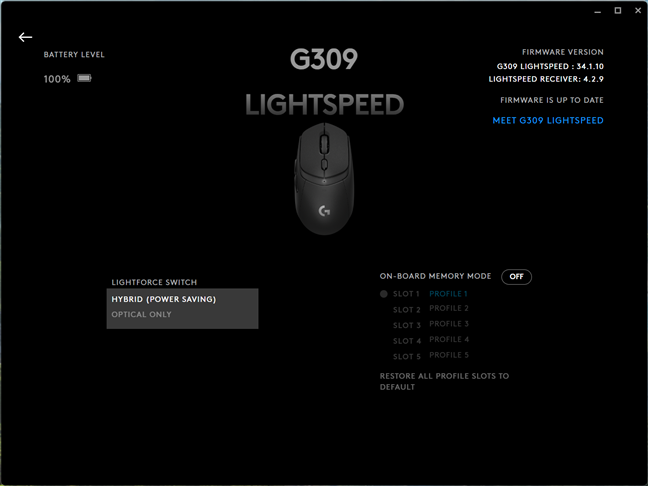 Detalii despre Logitech G G309 LIGHTSPEED Ã®n G Hub