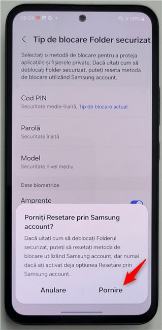 PorneÈ™te Resetare prin Samsung account