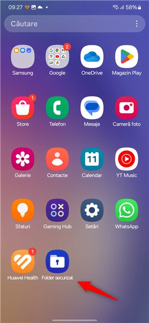 Pictograma Folder securizat Ã®n lista de aplicaÈ›ii