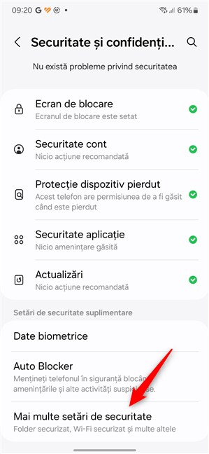 ApasÄƒ pe Mai multe setÄƒri de securitate