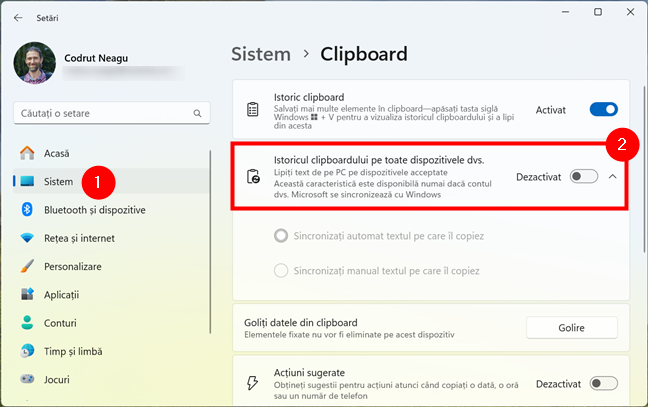 Cum dezactivezi sincronizarea clipboardului Ã®n Windows 11