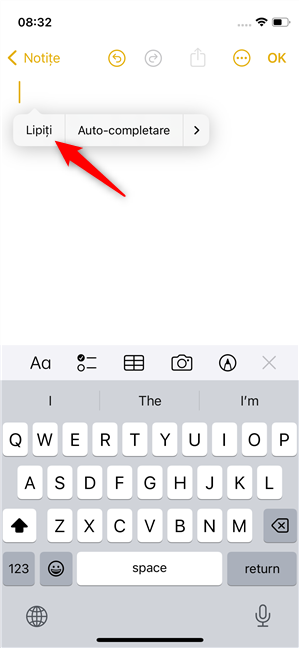 LipeÈ™te din clipboardul iPhone-ului