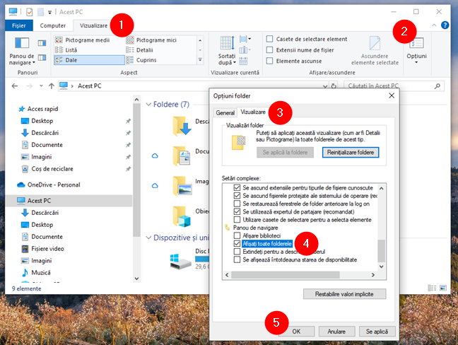 ActiveazÄƒ AfiÈ™aÈ›i toate folderele Ã®n OpÈ›iunile File Explorer din Windows 10