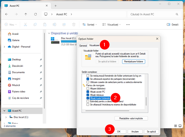 ActiveazÄƒ AfiÈ™aÈ›i toate folderele Ã®n OpÈ›iunile File Explorer din Windows 11