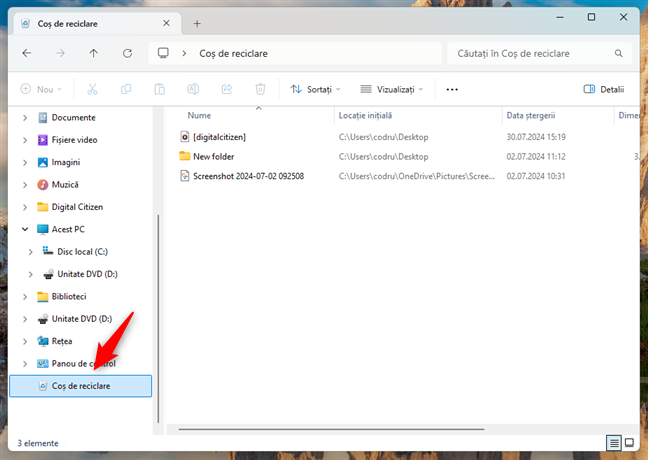 CoÈ™ de reciclare Ã®n lista de foldere din File Explorer Ã®n Windows 11