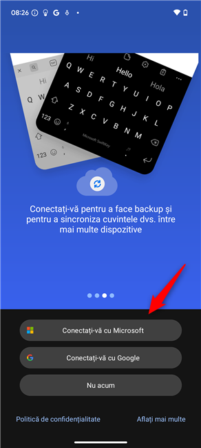 Trebuie sÄƒ fii conectat la SwiftKey folosind contul tÄƒu Microsoft