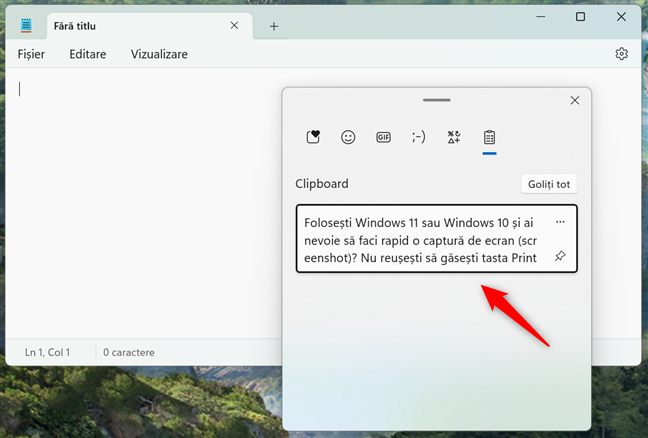 LipeÈ™te un element sincronizat dintr-un clipboard din Windows 10 pe un PC cu Windows 11