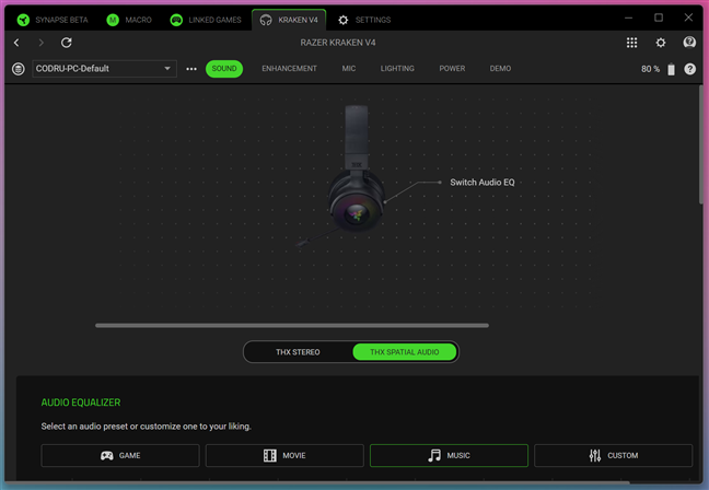 Synapse Ã®È›i permite personalizarea Razer Kraken V4