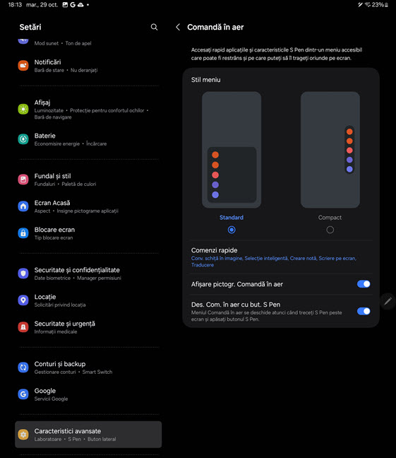 PoÈ›i configura cu uÈ™urinÈ›a comenzile disponibile prin Galaxy S Pen