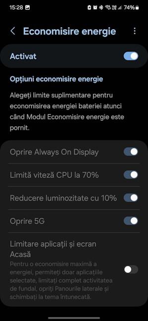 Economisire energie pe Samsung Galaxy