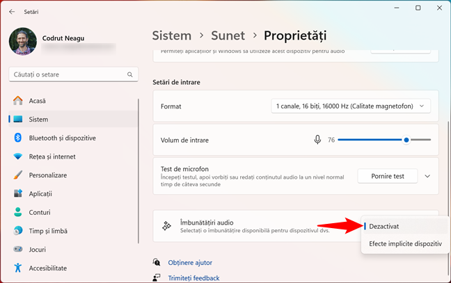 DezactiveazÄƒ efectele microfonului