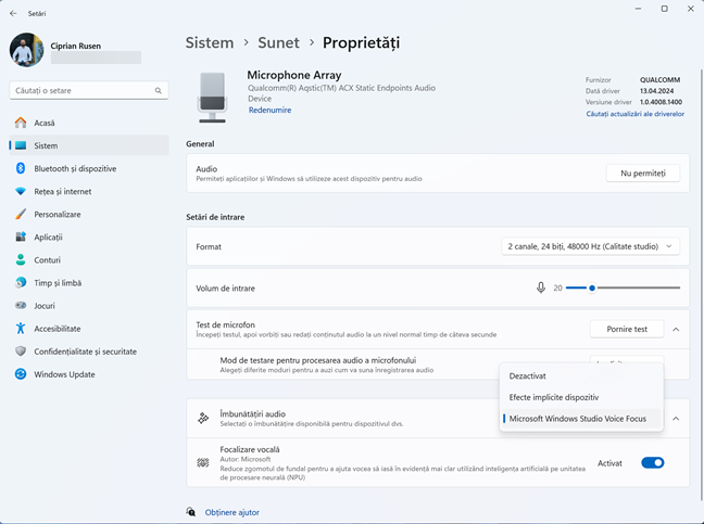 Dispozitivele Copilot+ PC include efecte de focalizare vocalÄƒ