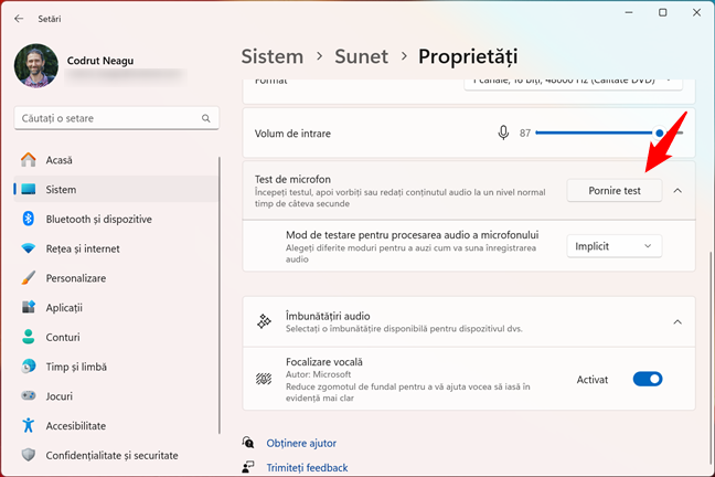 ÃŽncepe testul microfonului