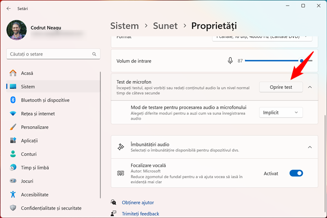 OpreÈ™te testul microfonului